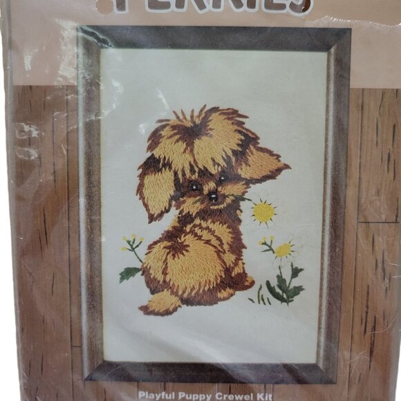 Caron Perkies Playful Puppy Crewel Kit 5"x7" 1980's Vintage Needlepoint DIY Craf - Picture 3 of 8